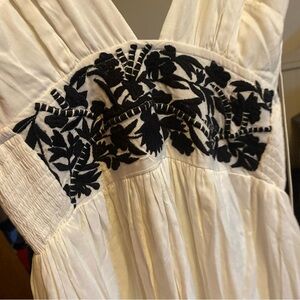 Asymmetrical White Dress with Black Embroidery